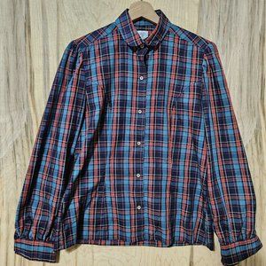 Nell Flowers Vintage Red Plaid Button Front Puff Sleeve Tailored Blouse Wmns 12